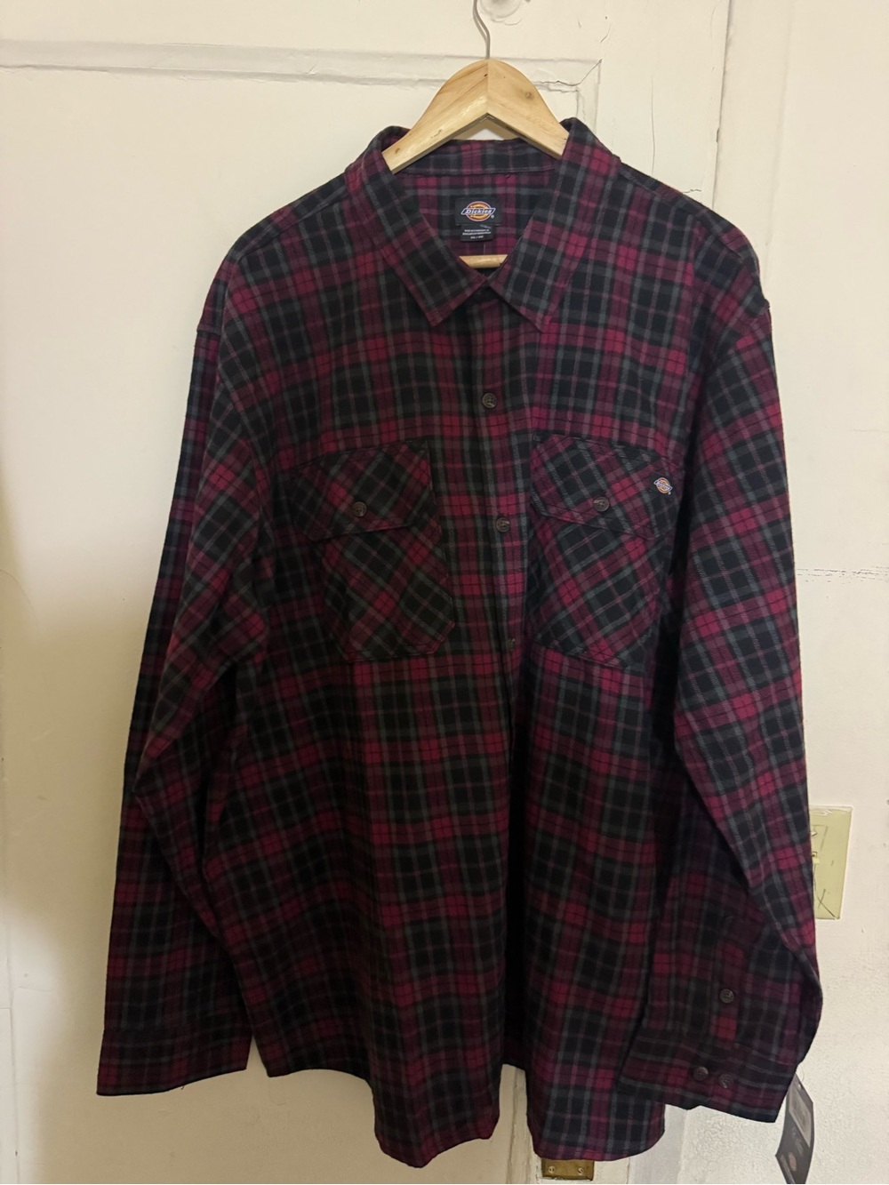 Dickies Men's Burgundy and Black Plaid Button-Down Shirt